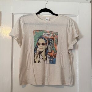 Re/Done Cream Graphic Tee with Ice Cream Design